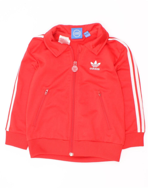 Giacca da ginnastica grafica da ragazzo Adidas 2-3 anni in poliestere rosso