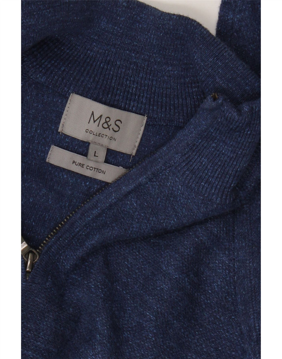Maglione da uomo Marks & Spencer con zip e collo grande in cotone chiazzato blu