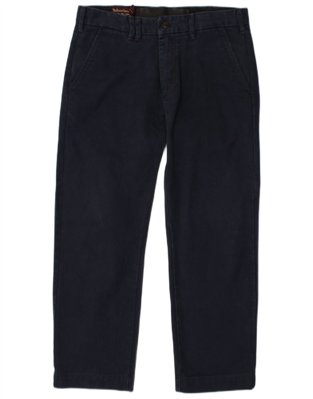 MARLBORO CLASSICS Pantaloni chino dritti da uomo W33 L28 cotone blu navy
