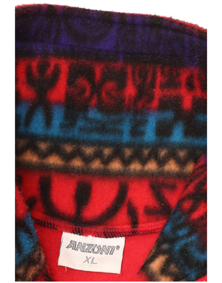Maglione in pile da uomo con zip e collo Anzoni XL rosso geometrico in poliestere