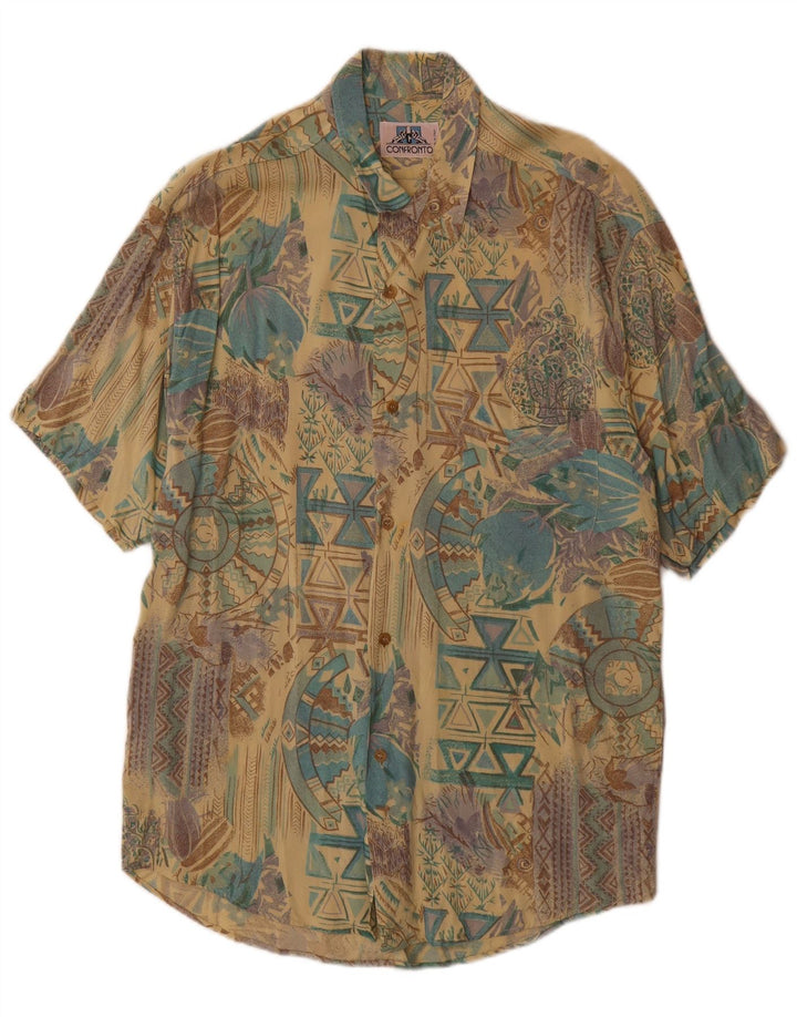 Camicia vintage da uomo a maniche corte grande geometrica multicolore
