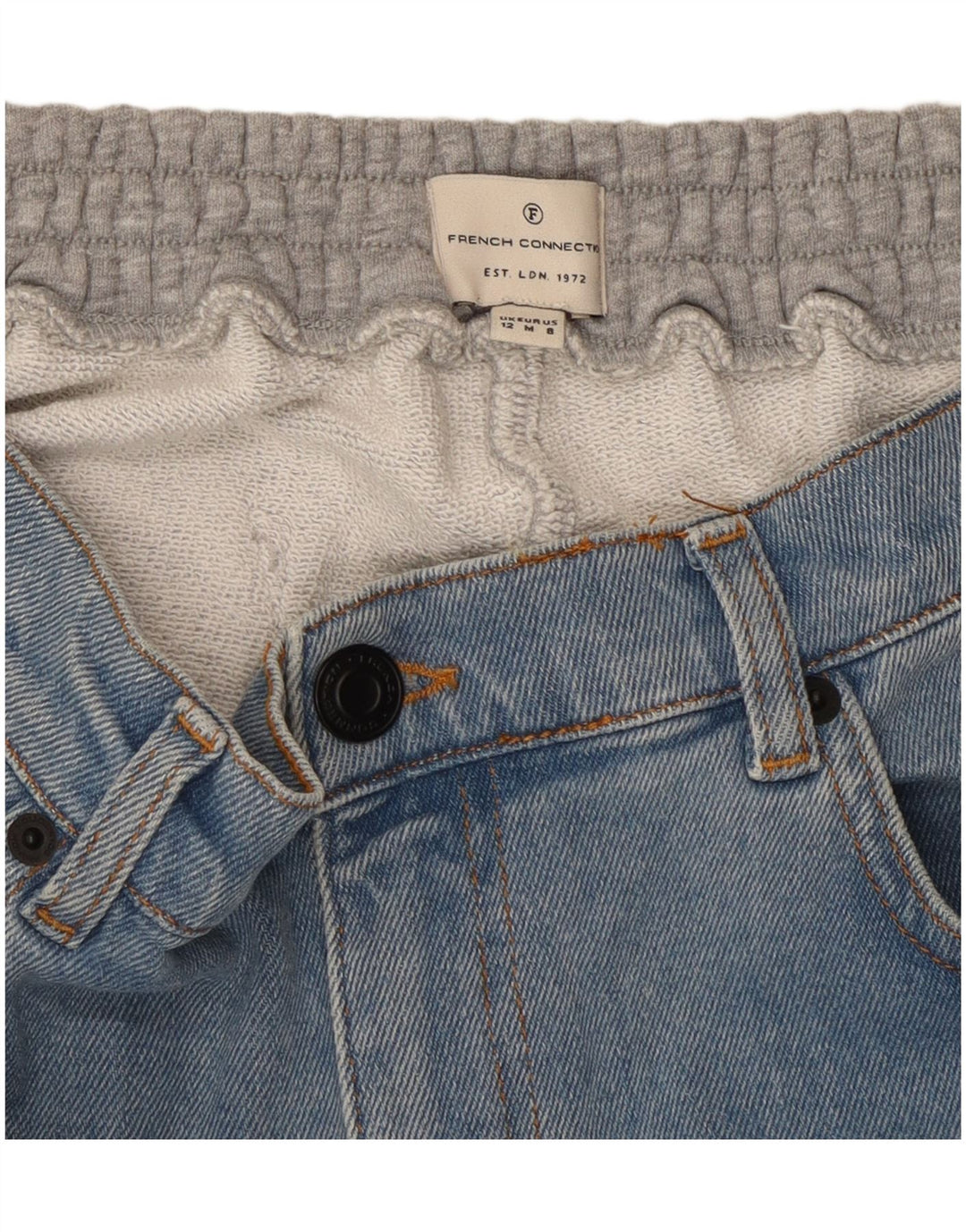 FRENCH CONNECTION Jeans slim da donna UK 12 Medium W30 L28 Blu Colourblock