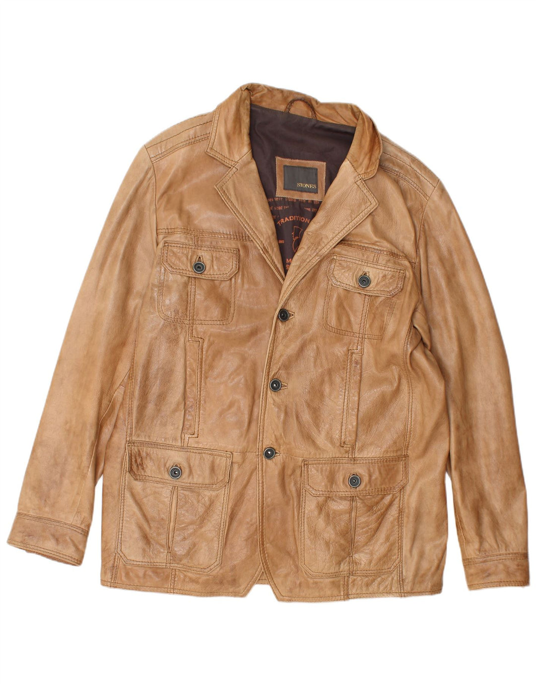 Giacca in pelle da uomo Stones IT 54 2XL Pelle beige