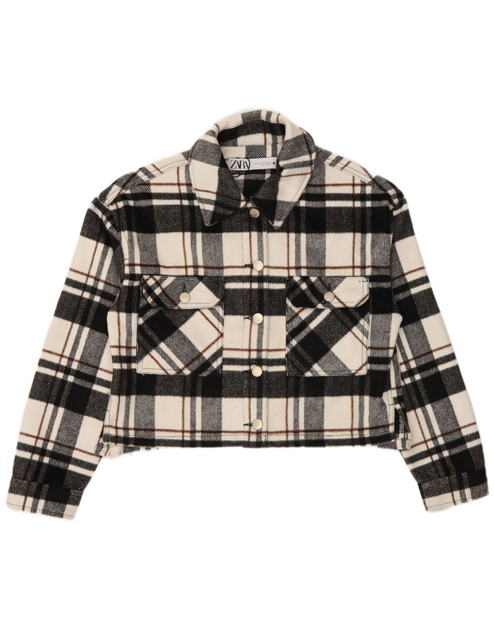 Giubbotto bomber oversize corto da donna Zara UK 6 XS poliestere nero a quadri