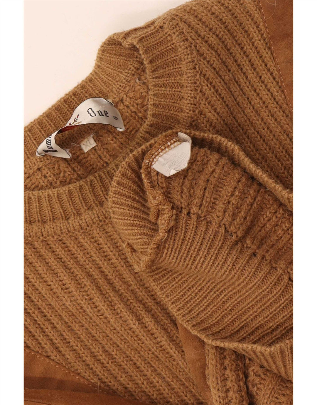 Maglione maglione girocollo da uomo numero 1 XL in lana marrone
