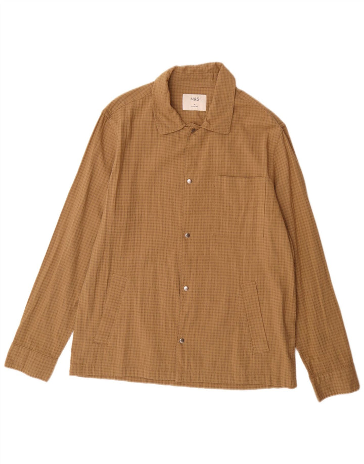 Camicia overshirt da uomo Marks & Spencer in cotone a quadri marrone medio