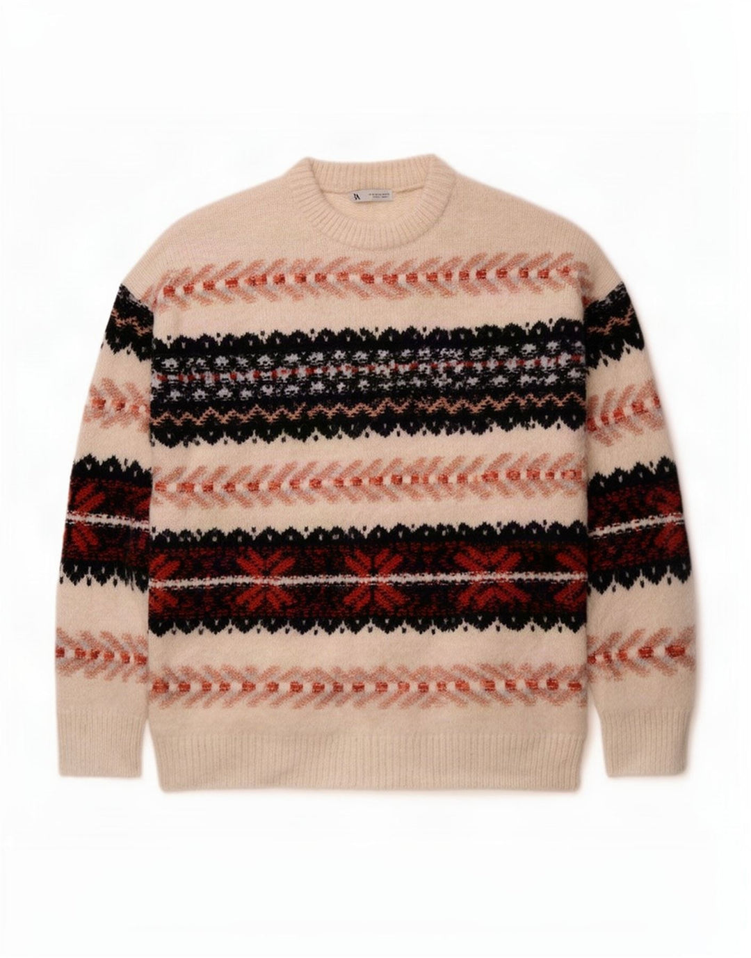Maglione girocollo da uomo Zara, colore medio, bianco sporco, acrilico Fair Isle