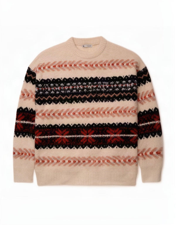 Maglione girocollo da uomo Zara, colore medio, bianco sporco, acrilico Fair Isle
