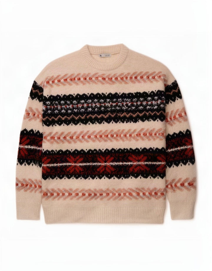 Maglione girocollo da uomo Zara, colore medio, bianco sporco, acrilico Fair Isle