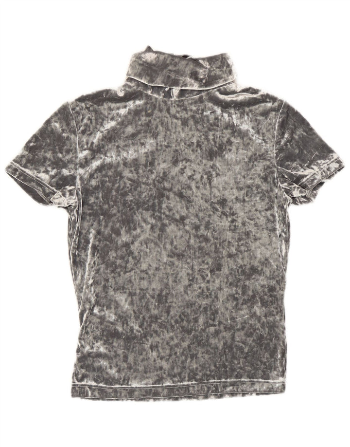 T-shirt vintage in velluto da donna Top UK 12 Poliestere grigio medio