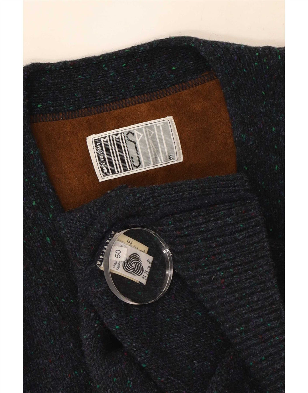 Maglione cardigan vintage da uomo IT 50 medio in lana blu navy