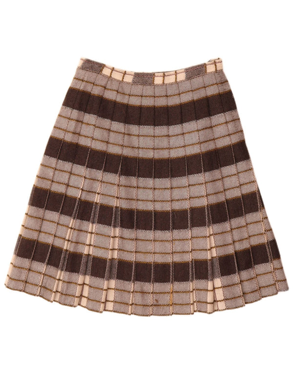 Gonna a trapezio pieghettata da donna vintage W26 piccolo scozzese grigio