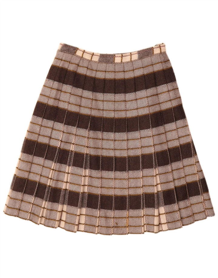 Gonna a trapezio pieghettata da donna vintage W26 piccolo scozzese grigio