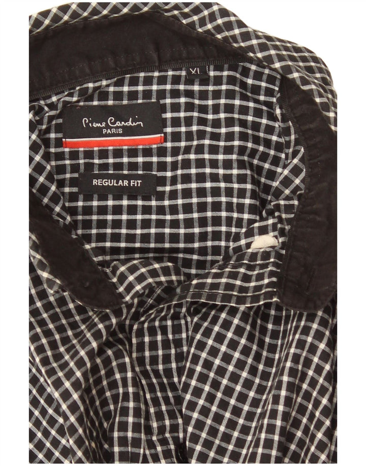 Camicia Pierre Cardin da uomo vestibilità regolare XL poliestere nero a quadri