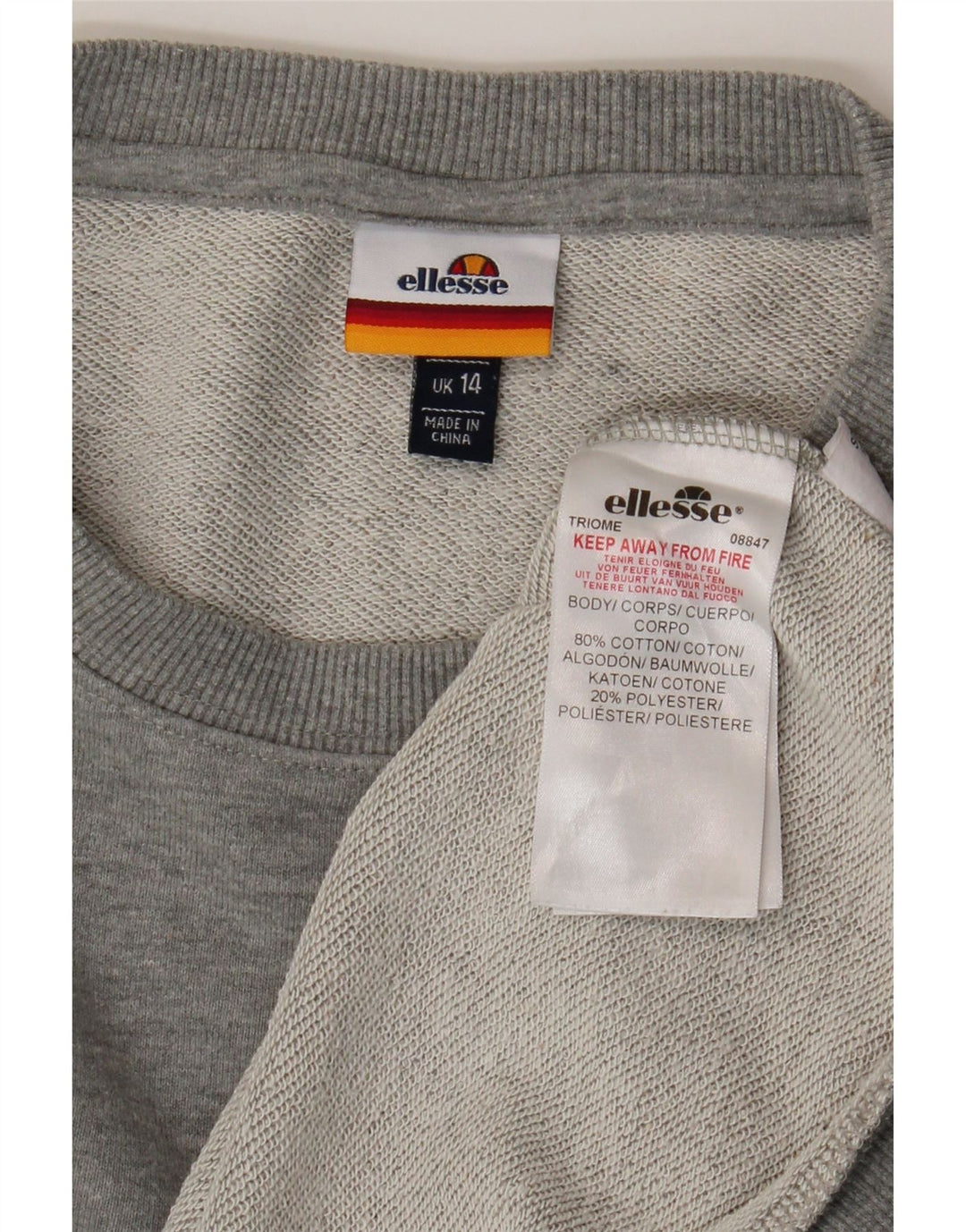 Felpa grafica da donna Ellesse Maglione UK 14 Large Grigio Cotone
