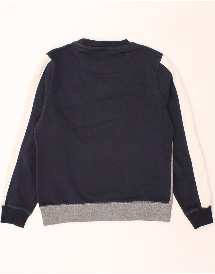 JACK WILLS Mens Graphic Sweatshirt Jumper Medium Navy Blue Colourblock Vintage Jack Wills and Second-Hand Jack Wills from Messina Hembry 