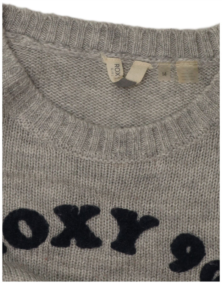 Maglione da donna con scollo a barca con grafica ROXY UK 14 Grigio medio