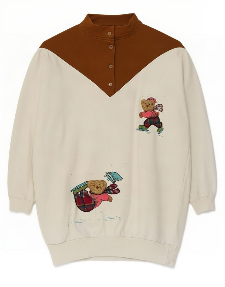 Felpa grafica da donna vintage maglione EU 40/42 blocco colore bianco medio