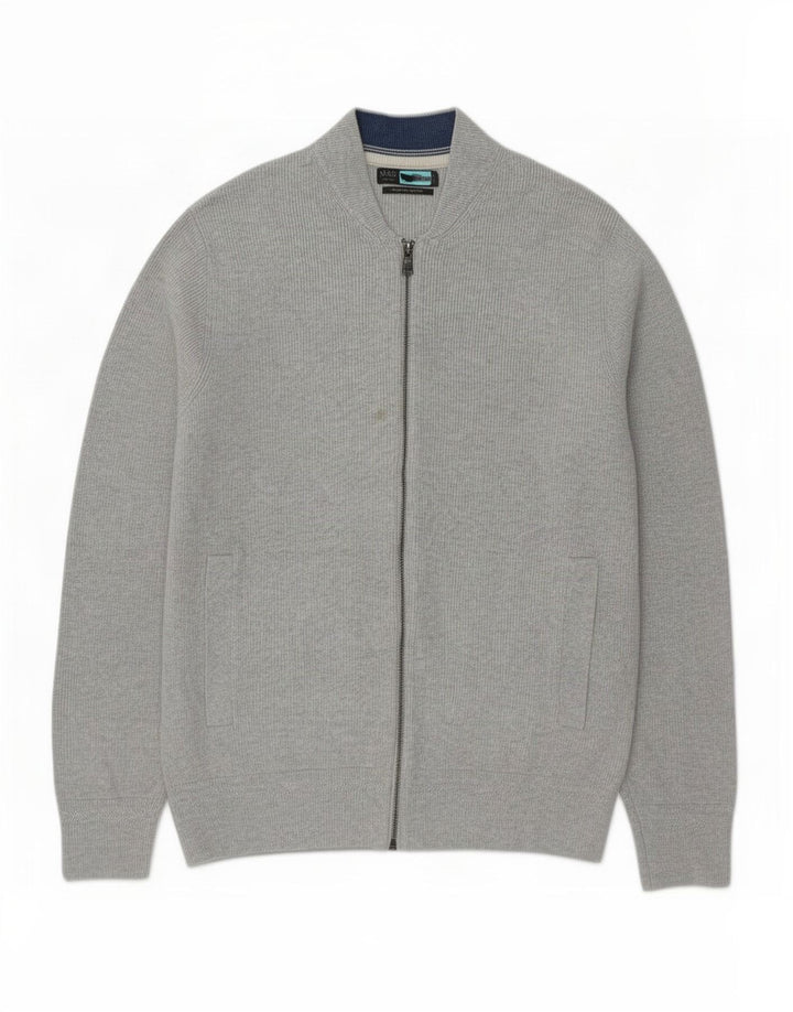 Maglione cardigan da uomo Marks & Spencer grande cotone chiazzato grigio