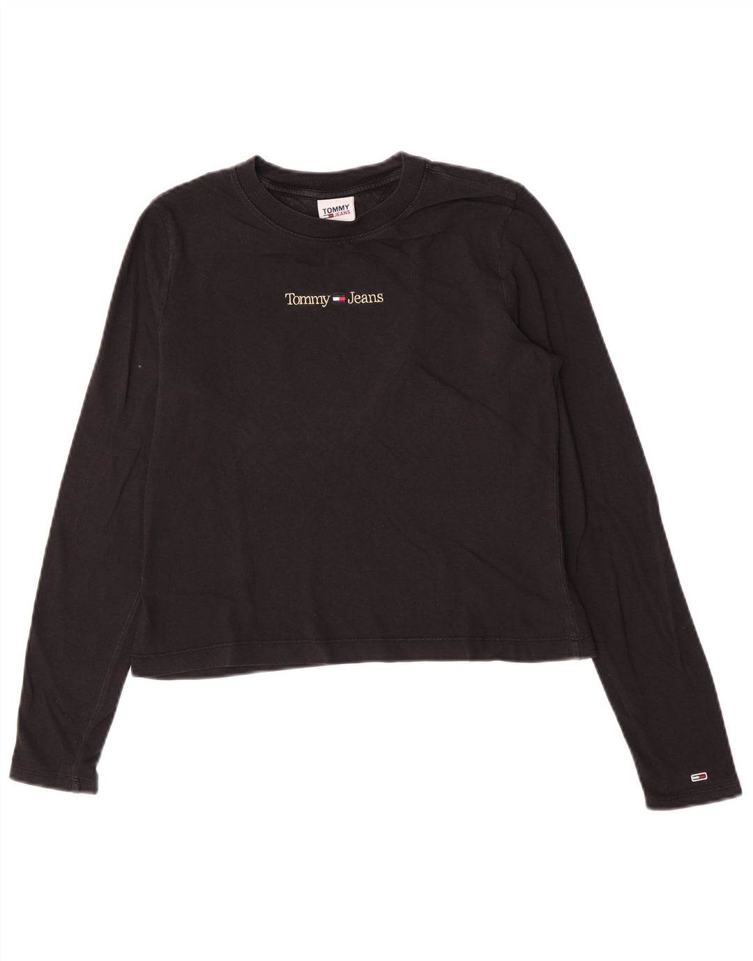 Tommy Hilfiger Donna Crop Graphic Top Manica Lunga UK 12 Medio Nero