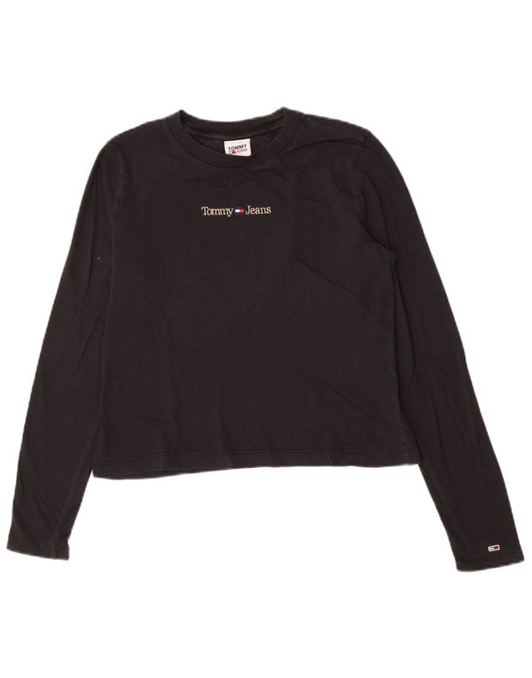 Tommy Hilfiger Donna Crop Graphic Top Manica Lunga UK 12 Medio Nero