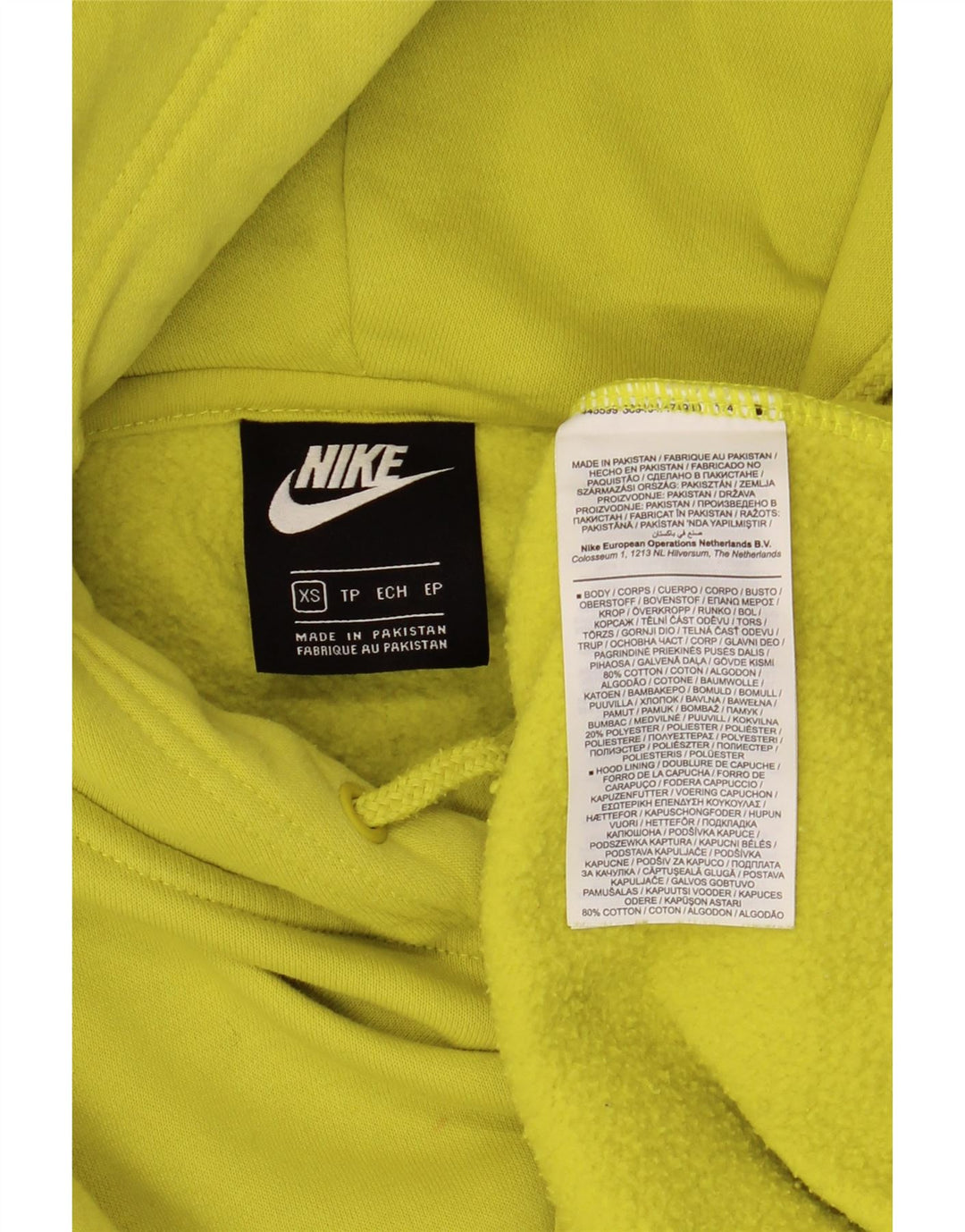 NIKE Felpa con cappuccio oversize da donna UK 6 XS Cotone giallo