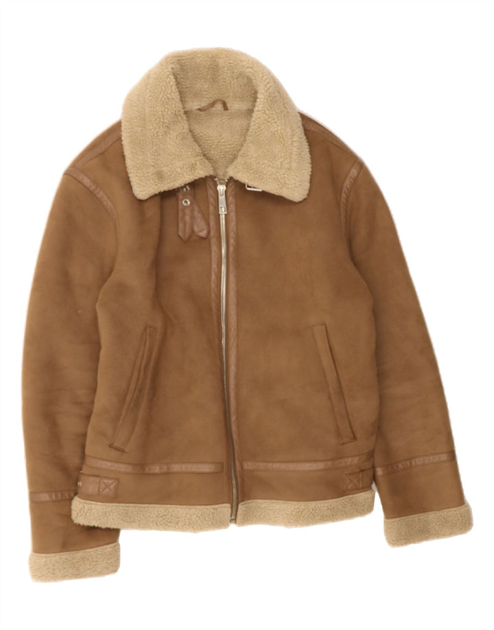 ZARA Womens Sherpa Jacket UK 16 Large Brown Polyester Vintage Zara and Second-Hand Zara from Messina Hembry 
