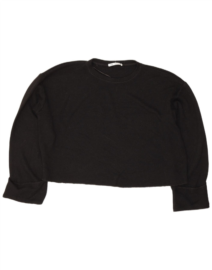 Top corto oversize da donna Zara a maniche lunghe UK 14 viscosa nera media