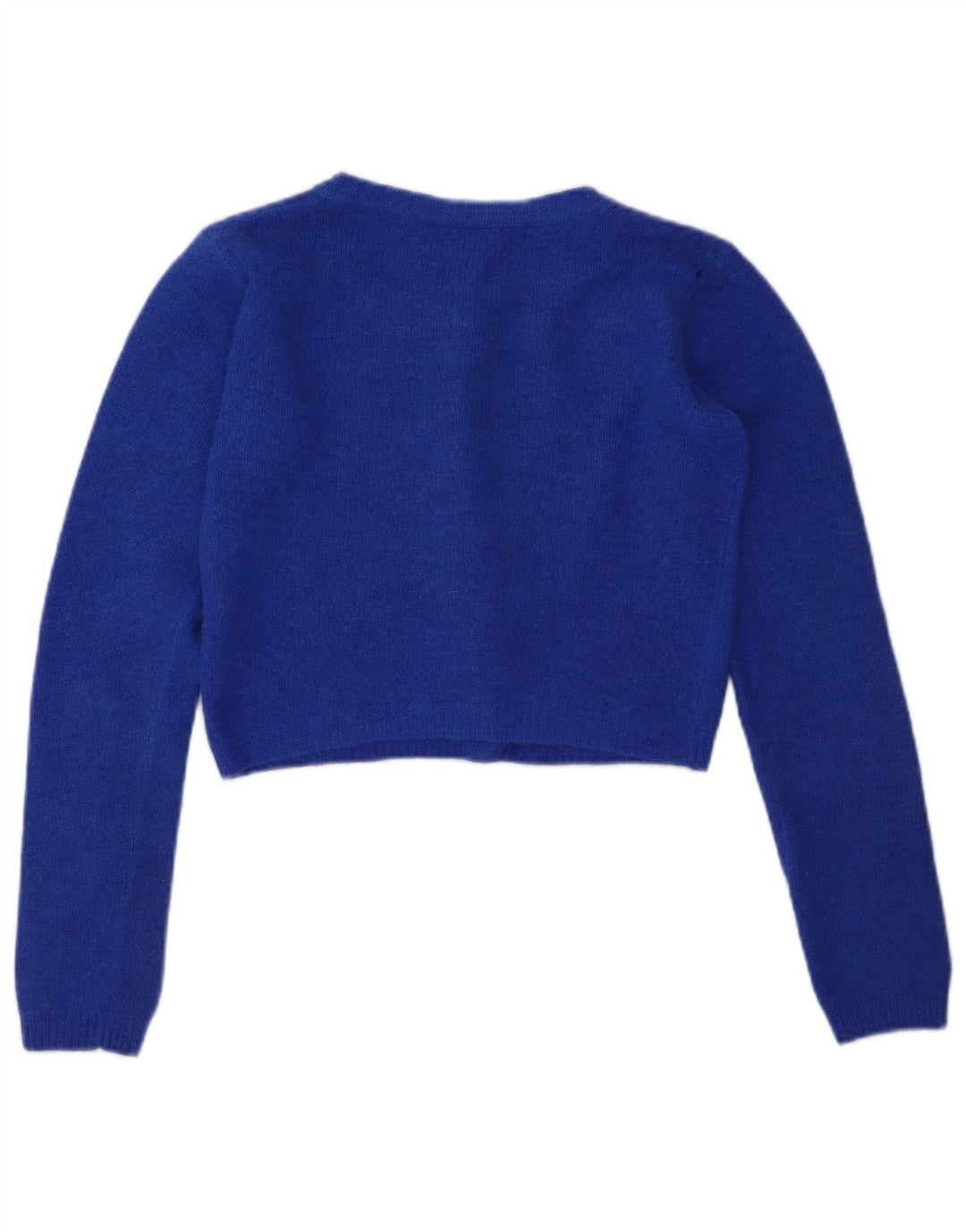 Maglione cardigan corto da donna VINTAGE UK 10 piccolo lana blu