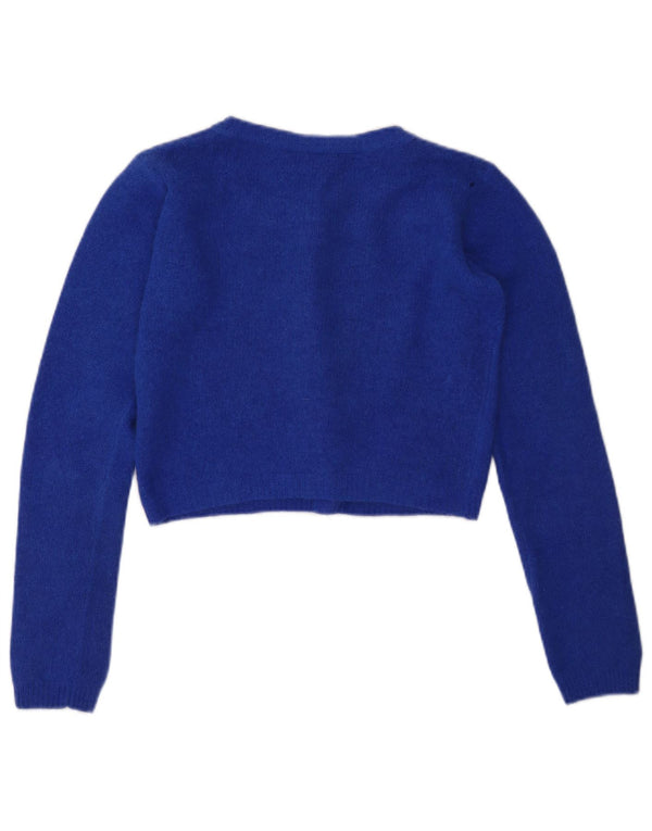 Maglione cardigan corto da donna VINTAGE UK 10 piccolo lana blu