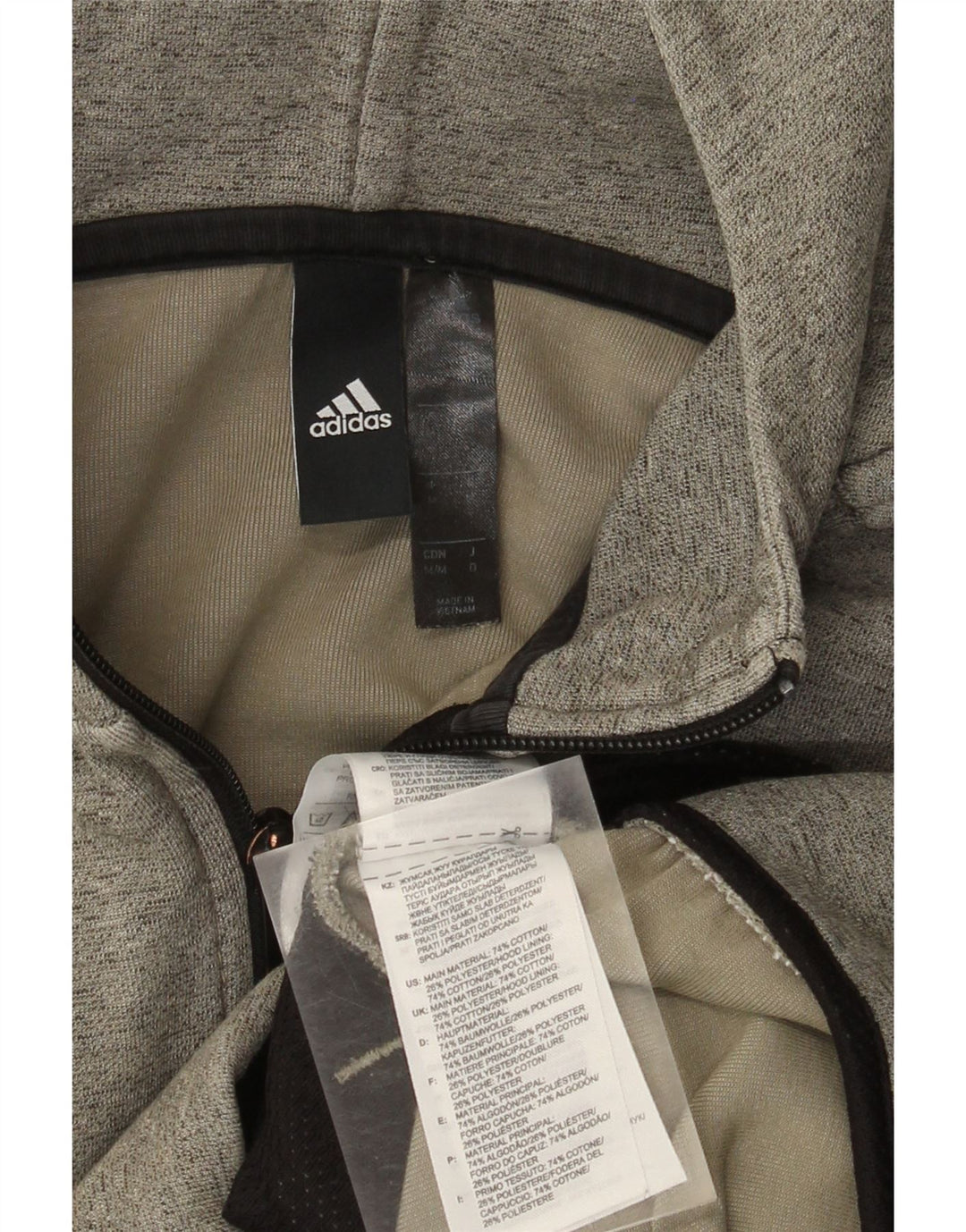 Maglione con cappuccio e zip Adidas da uomo in cotone grigio medio