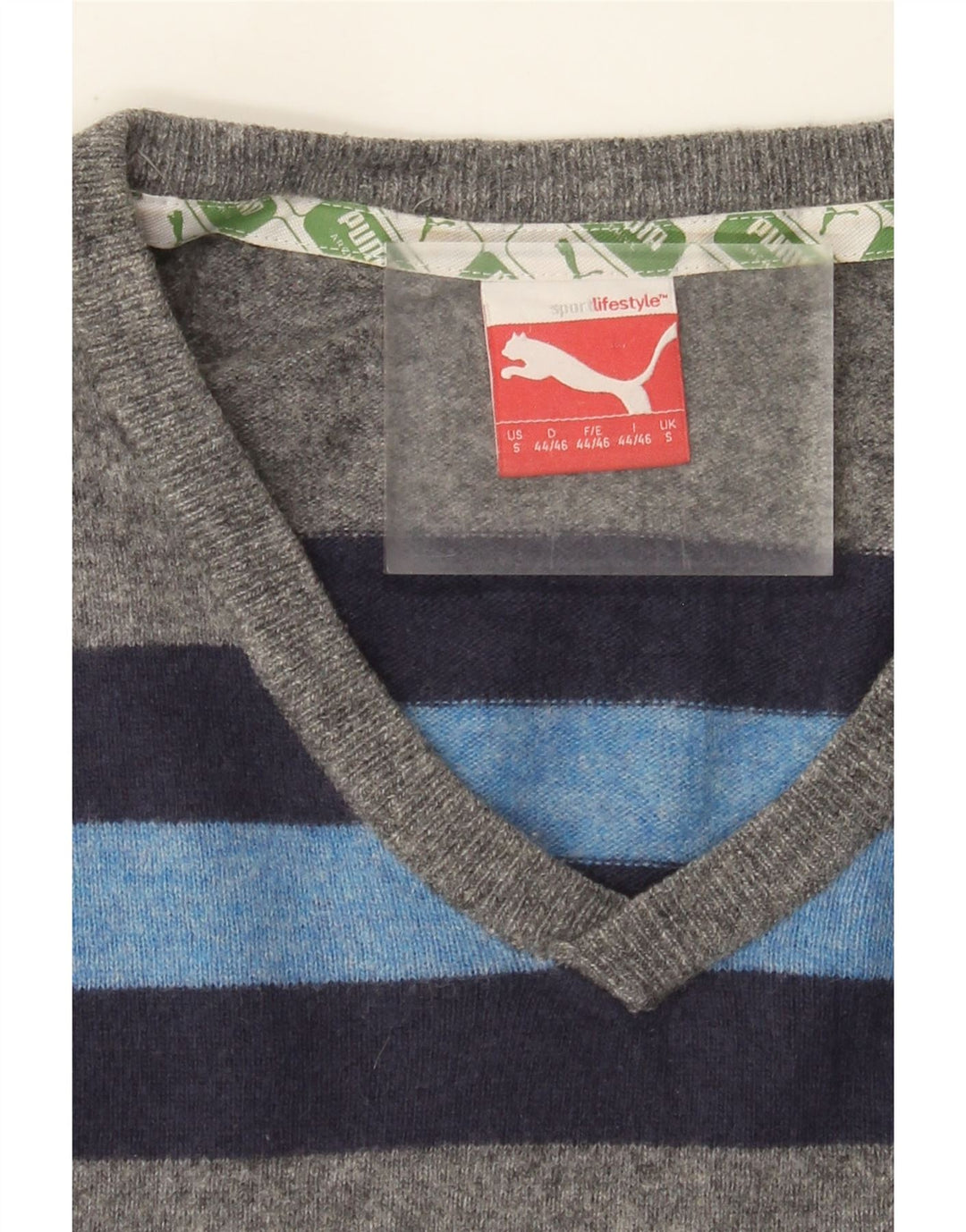 Maglione Puma da uomo con scollo a V piccolo grigio in lana d'agnello color block