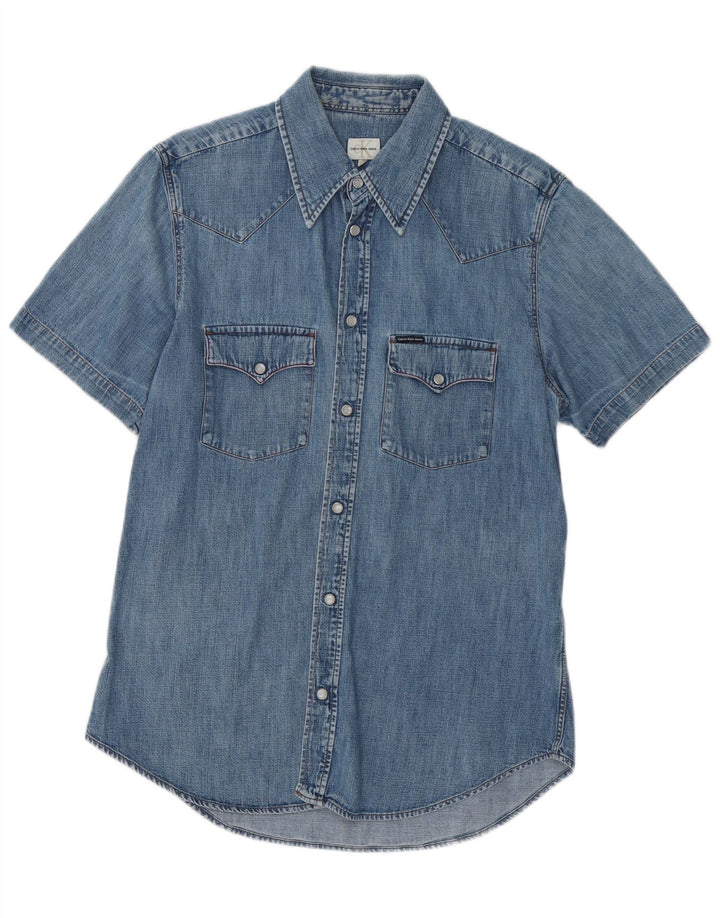 Camicia in denim a maniche corte da donna Calvin Klein Jeans UK 18 XL cotone blu