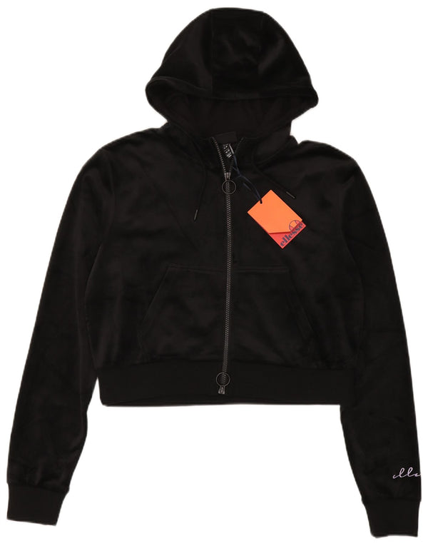 Maglione con cappuccio e zip corta in velluto da donna Ellesse UK 12 poliestere nero medio