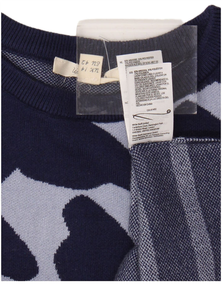 WHITE STUFF Maglione maglione girocollo da donna UK 14 Grandi righe blu navy