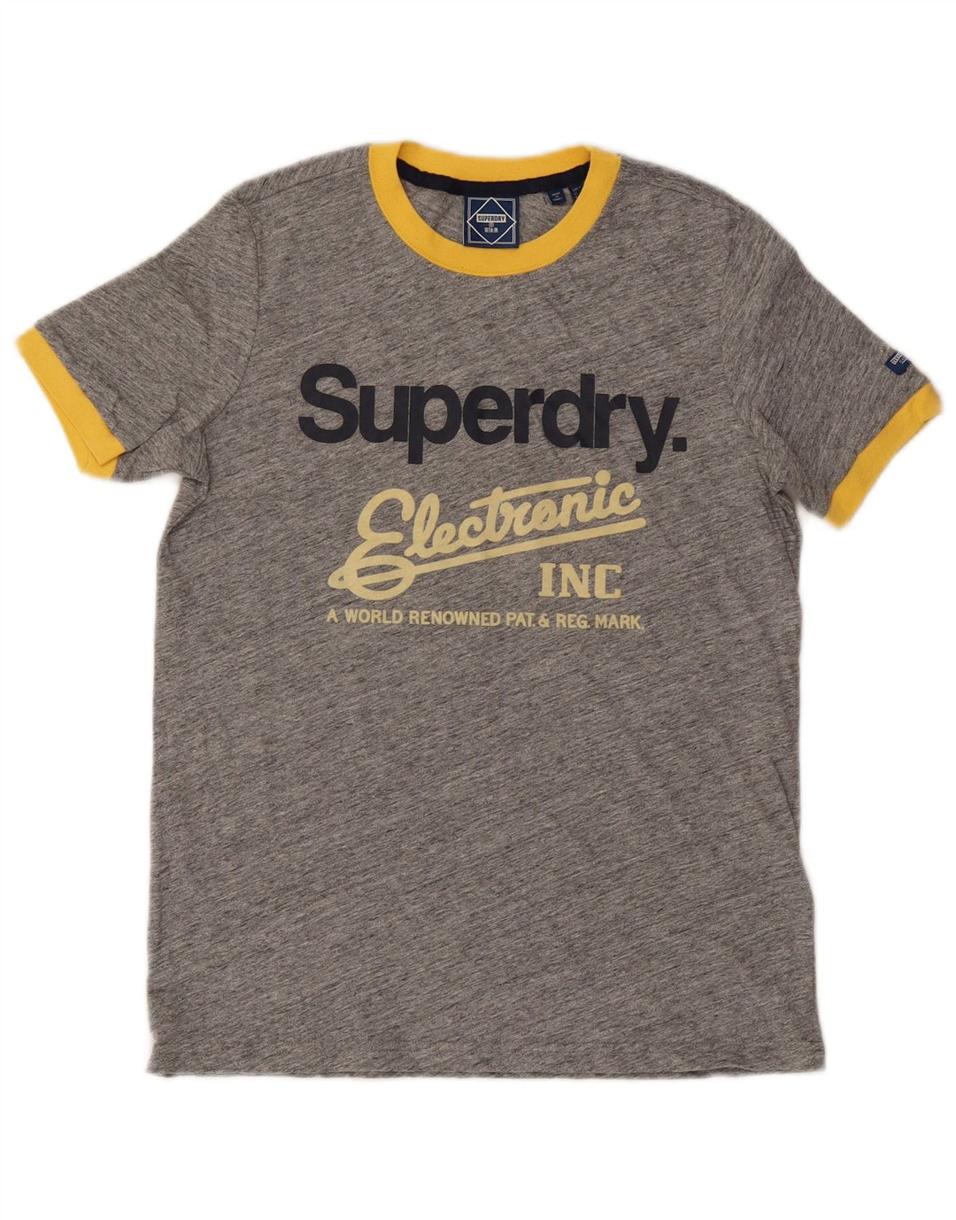 T-shirt grafica da donna SUPERDRY Top UK 8 piccolo cotone chiazzato grigio