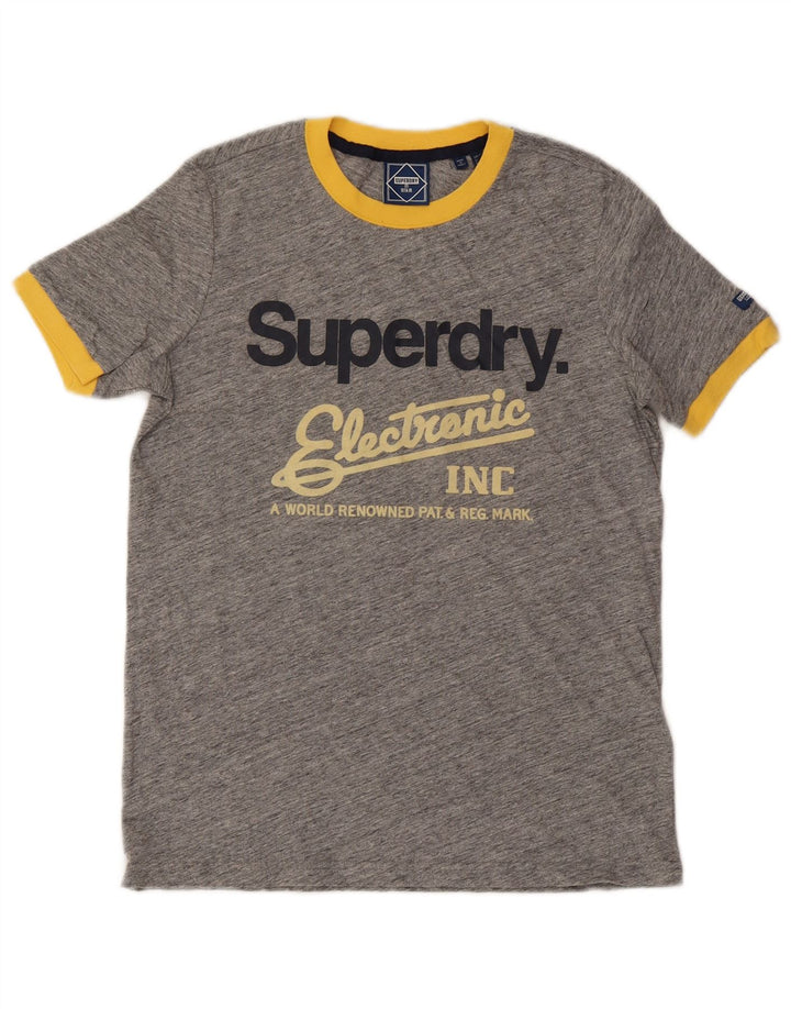 T-shirt grafica da donna SUPERDRY Top UK 8 piccolo cotone chiazzato grigio