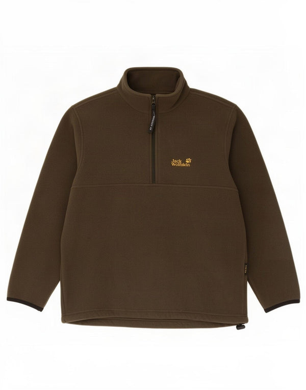 Maglione in pile con collo con zip grafica Jack Wolfskin per ragazzi 13-14 anni color kaki
