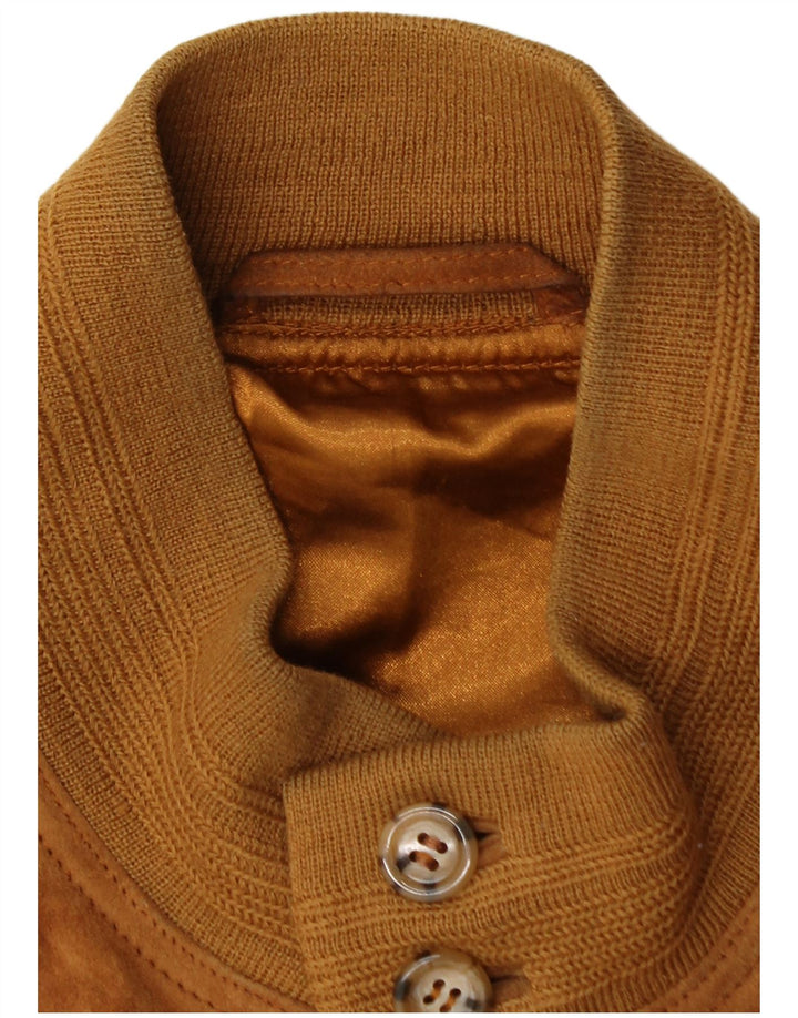 Giubbotto bomber in pelle scamosciata vintage da uomo UK 40 grande marrone