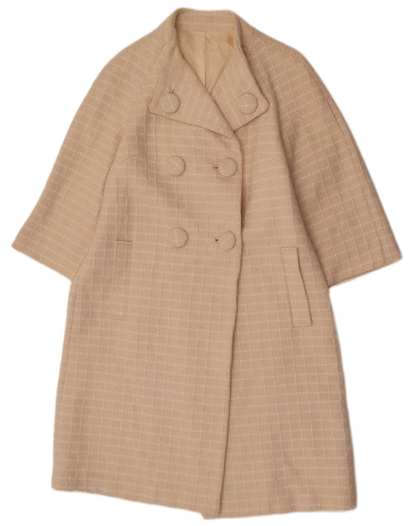 Cappotto doppiopetto vintage da donna con maniche a 3/4 UK 14 a quadri beige medio