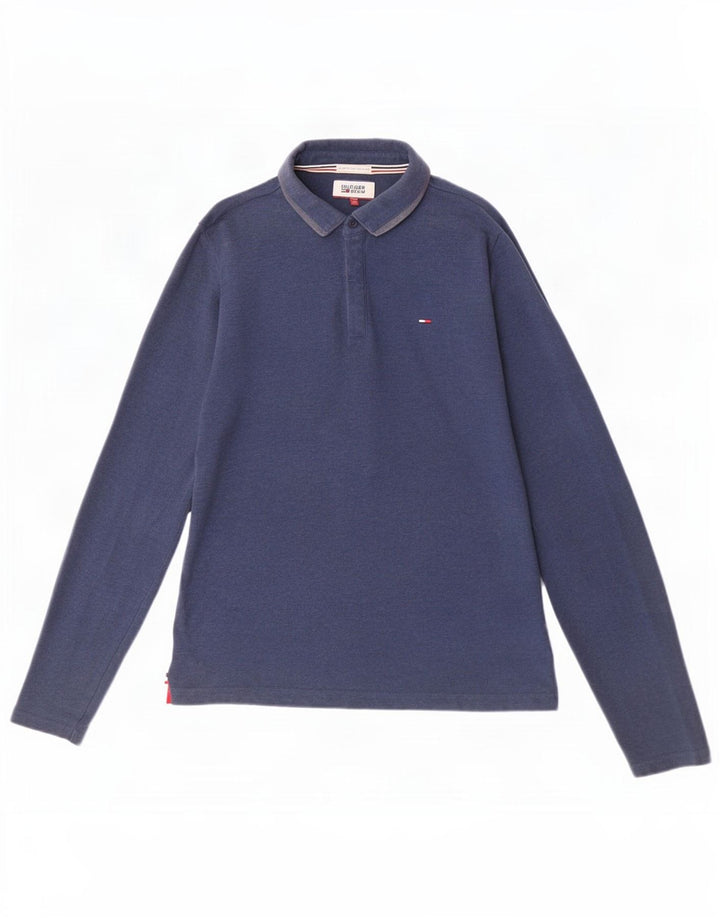 Polo da uomo a maniche lunghe Tommy Hilfiger in cotone blu navy medio
