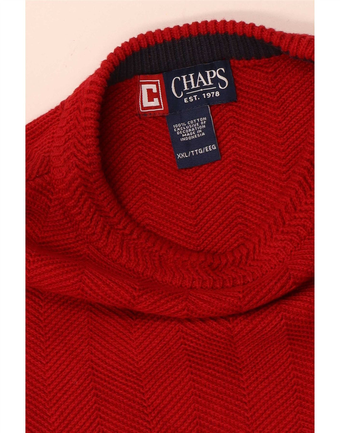 Maglione maglione girocollo da uomo Chaps 2XL cotone rosso a spina di pesce
