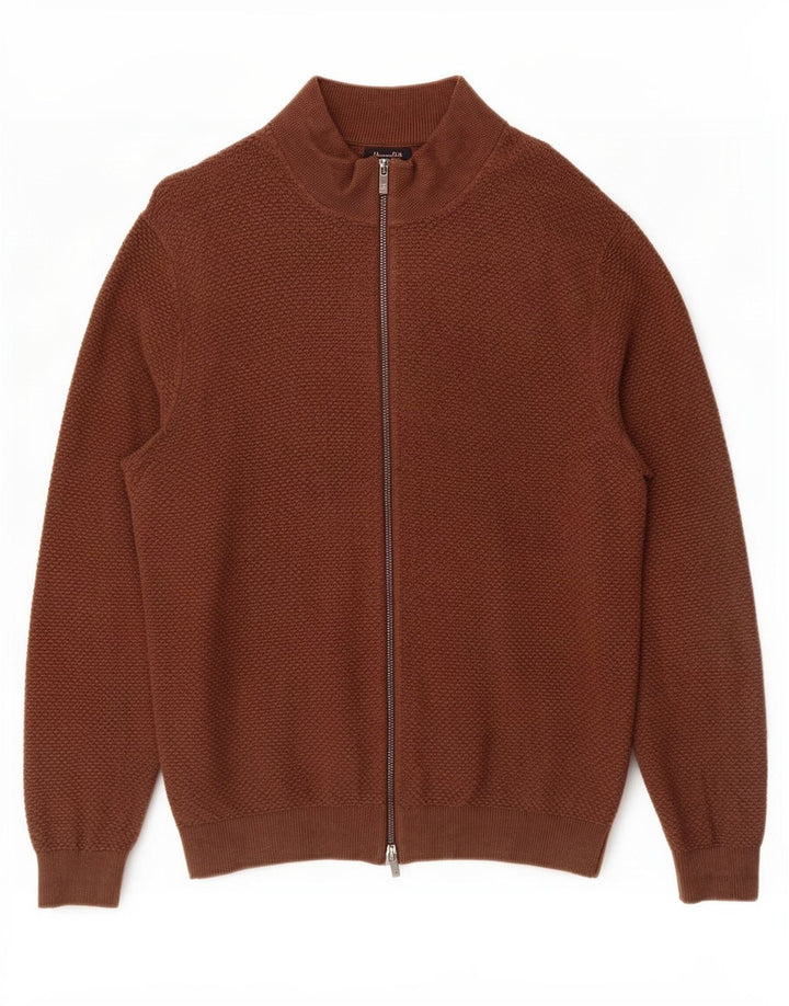 Massimo Dutti Maglione Cardigan da Uomo Grande in Cotone Marrone