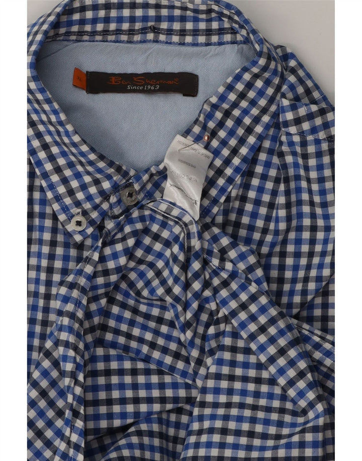 Camicia a maniche corte da uomo Ben Sherman XL in cotone a quadretti blu