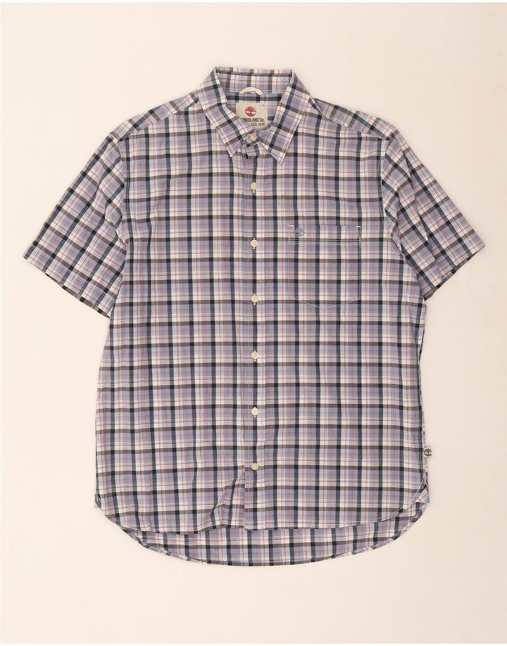 Camicia Timberland da uomo a maniche corte con vestibilità regolare, motivo a quadri blu medio