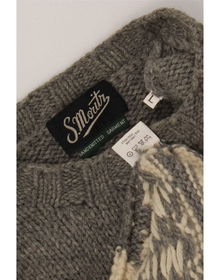 Maglione maglione girocollo da uomo S. Moritz grande lana geometrica grigia