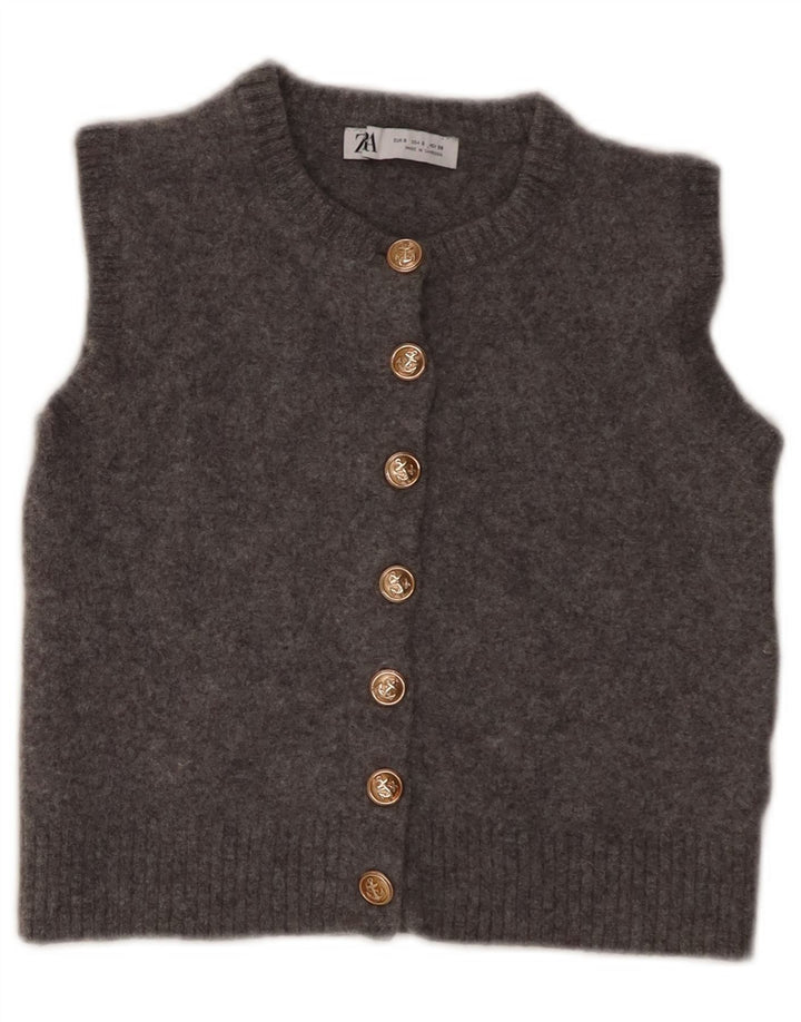 Maglione cardigan senza maniche corto da donna Zara UK 8 piccolo grigio lana