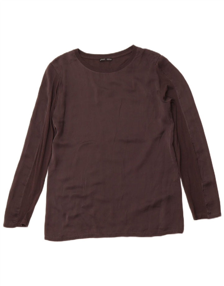 Maglia ZARA Donna Manica Lunga UK 12 Medio Nero Sintetico