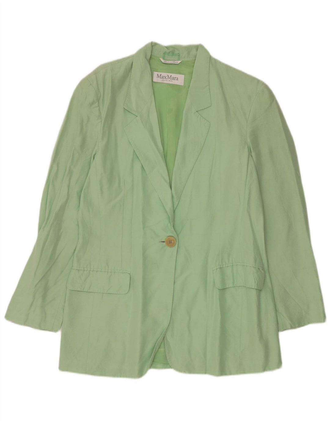 Giacca blazer a 1 bottone da donna Max Mara UK 14 Seta verde medio