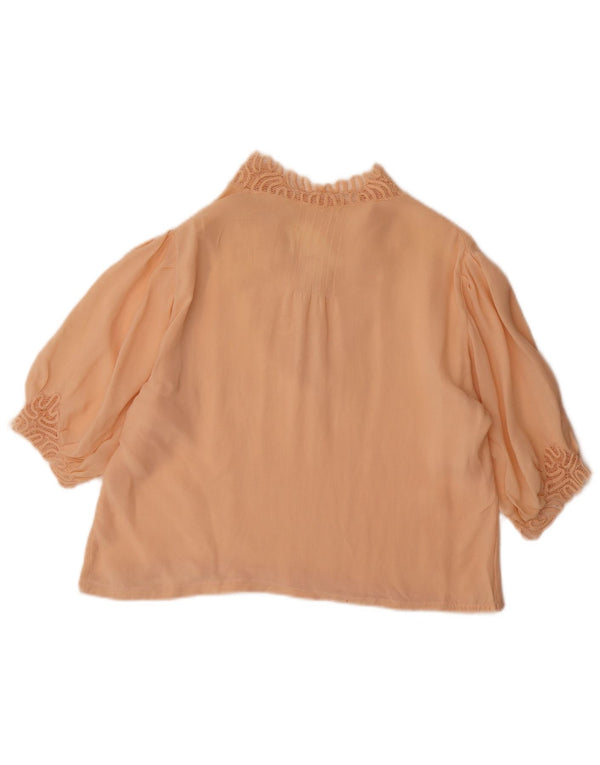 Vintage Womens Crop 3/4 Sleeve Blouse Top UK 10 Small Pink